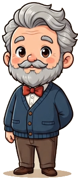 Le professeur de Mon petit prof : barbe grise, gilet bleu et nœud papillon.